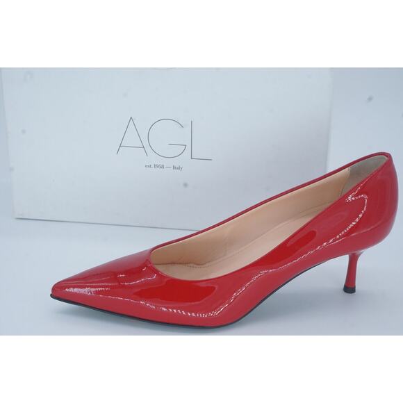 AGL Virna Red Patent Leather Ponted Toe low Heel High Pumps SZ 39.5 NIB $425 - Picture 1 of 12